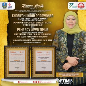 Gubernur Khofifah Dinobatkan Jadi Gubernur Terpopuler di AHI 2022