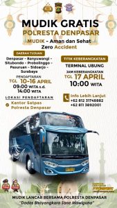 Polresta Denpasar Gelar Mudik Gratis, Ini rute Yang Dituju
