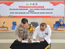 Tingkatkan Sinergitas Kapolres Nganjuk Tandatangani MoU dengan STKIP PGRI dan Pengadilan Agama