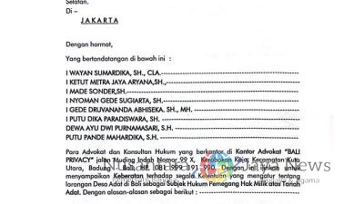 Tim Advokat Bali Privacy Protes Larangan Desa Adat di Bali sebagai Subjek Hukum Pemegang Hak Milik Tanah Adat