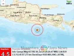 Malam ini, Gempa Bumi Magnitudo 4,5 Guncang Malang