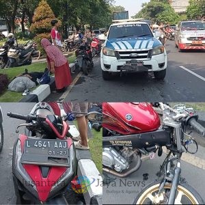 Dua Motor Tabrakan di Perak Barat Surabaya, Satu Setang Patah, Korban Selamat