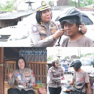 “Polisi Menyapa” Ditlantas Polda Bali: Edukasi Keselamatan, Bagi Sembako dan Bendera Merah Putih Sambut HUT RI ke-80