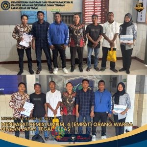 Mendapat Remisi Umum, 4 Orang Warga Binaan Lapas Tegal Bebas
