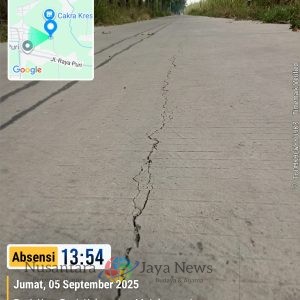 Aneh, Proyek Jalan Rabat Beton di Desa Puri Baru Berumur Satu Tahun Sudah Hancur