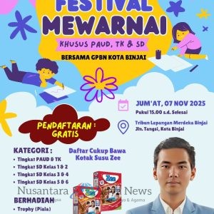 Baru dibuka 2 Hari Pendaftaran Festival Mewarnai Anak Bersama GPBN Binjai sangat Antusias, Membludak melebihi target