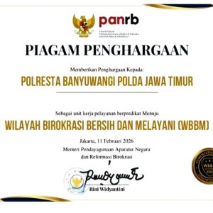 Polresta Banyuwangi Raih Predikat ZI Menuju WBBM 2025, Bukti Komitmen Hadirkan Pelayanan Publik Bersih dan Profesional