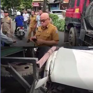 Kecelakaan Sedan dan Truk Trailer di Jalan Sultan Iskandar Muda Surabaya, Lalu Lintas Macet Dua Arah