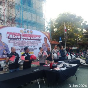 Polrestabes Surabaya Ungkap 163 Kasus Kejahatan Jalanan Selama Januari–Mei 2026, Ratusan Pelaku Diamankan dan 89 Motor Hasil Curian Disita