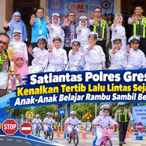 Satlantas Polres Gresik Kenalkan Tertib Lalu Lintas Sejak Dini, Anak-Anak Belajar Rambu Sambil Bersepeda
