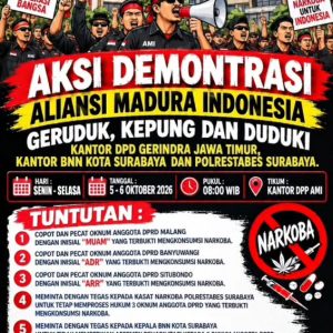 AMI GELAR AKSI DEMONSTRASI, DESAK PENEGAKAN HUKUM ATAS PENYALAHGUNAAN NARKOTIKA YANG MELIBATKAN 3 ANGGOTA DPRD DARI PARTAI GERINDRA